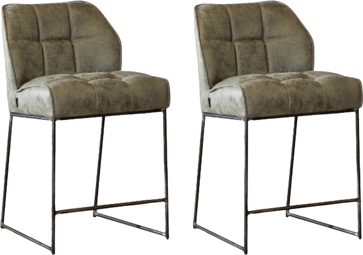 Bronx71® Industriële barkruk Abel olijfgroen 70 cm - barkrukken set van 2 - barstoel