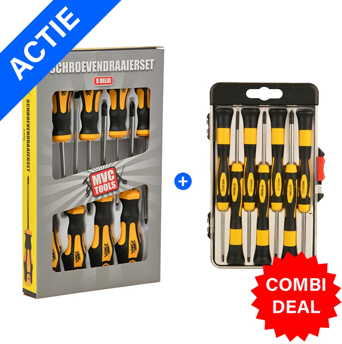 8-delige Kruis en Plat Schroevendraaierset + 7-delige Precisie Schroevendraaierset - Combideal