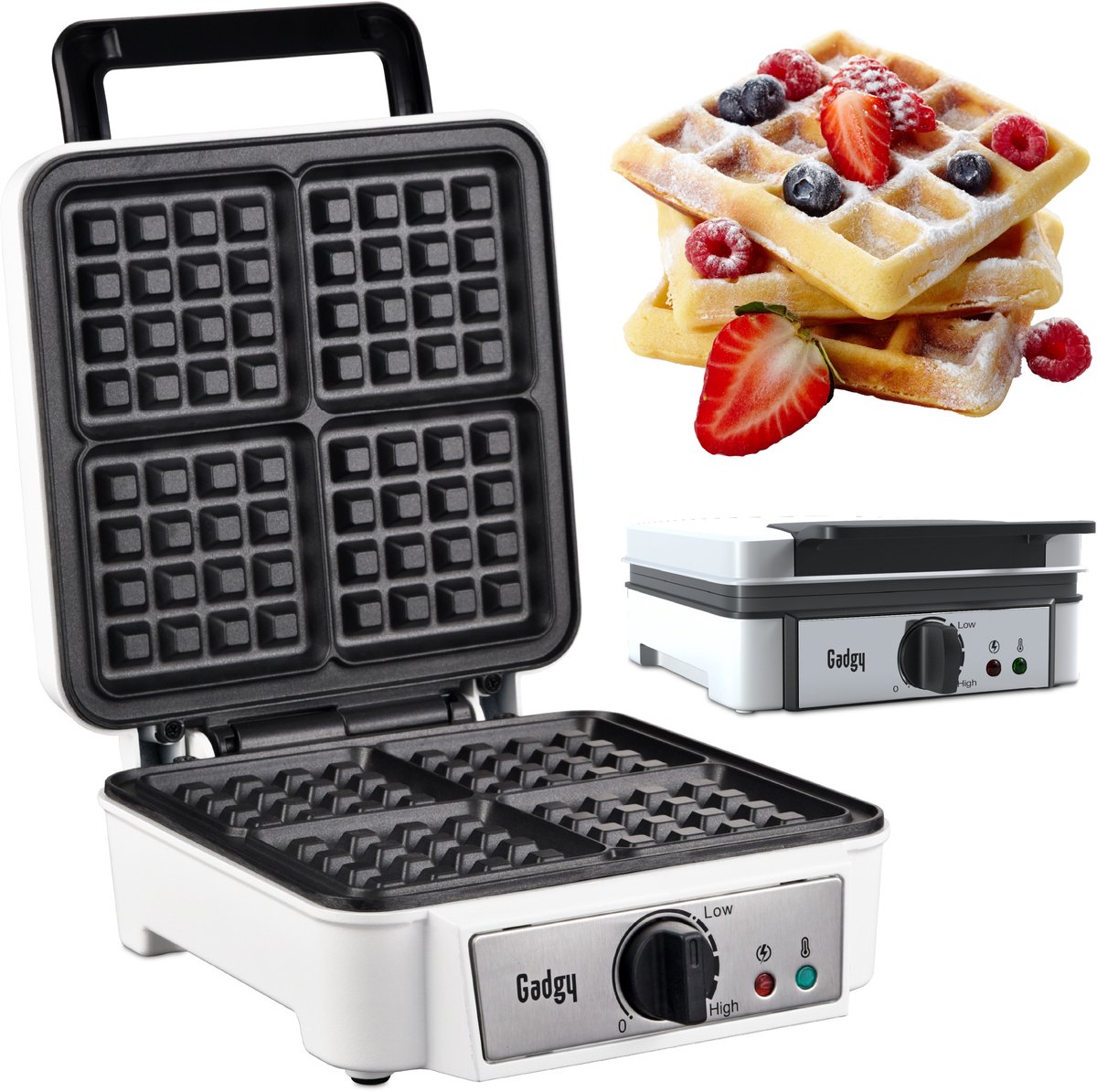 Gadgy Wafelijzer - Wafelmaker voor 4 grote Brusselse Wafels – Anti aanbaklaag - Temperatuur instelbaar - indicatielampje