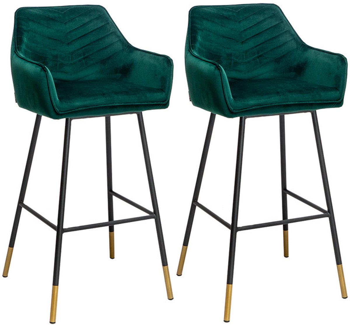 Bronx71 Velvet barkruk Fiona groen 65-78 cm - Barkrukken set van 2 - barstoel Olive / groen