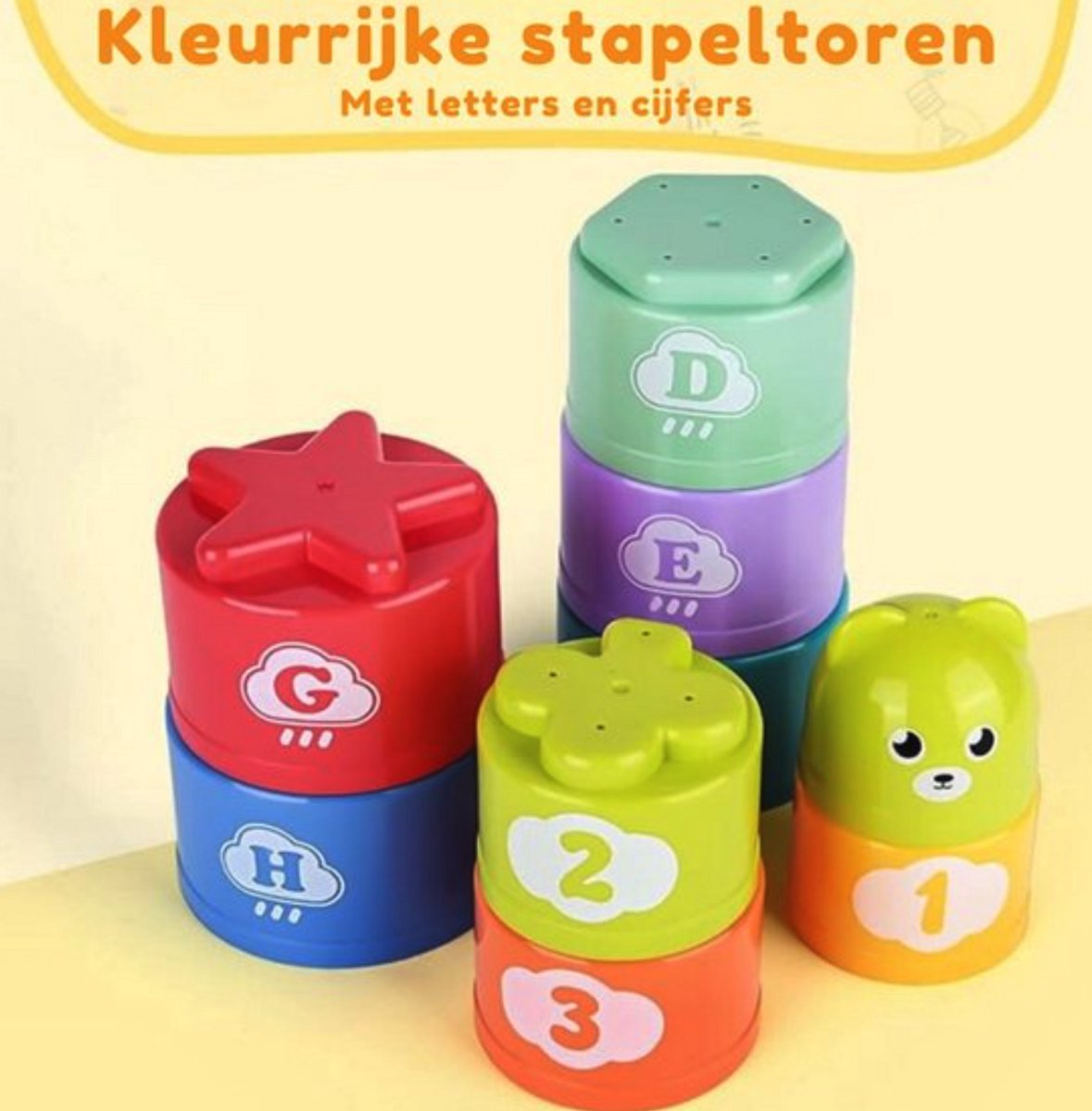 Baby Speelgoed - Speelgoed 1 Jaar - Montessori Speelgoed - Kinderspeelgoed - 2 in 1 Stapeltoren & Vormenstoof — afbeelding 5