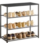 VASAGLE LBS490B01 Schoenenrek, wandgarderobe, schoenenrek met 4 roosterplanken, wandrek met 5 afneembare haken, schoenenopslag, hangrek, voor hal, entree, vintage bruin-zwart