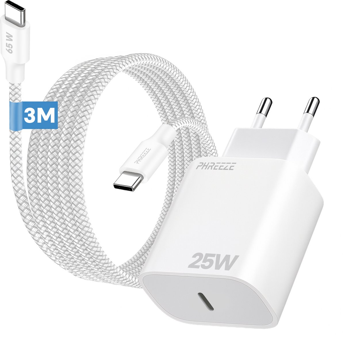 Usb C adapter 25w met usb C naar usb C kabel 3m - Snellader - Super fast charger