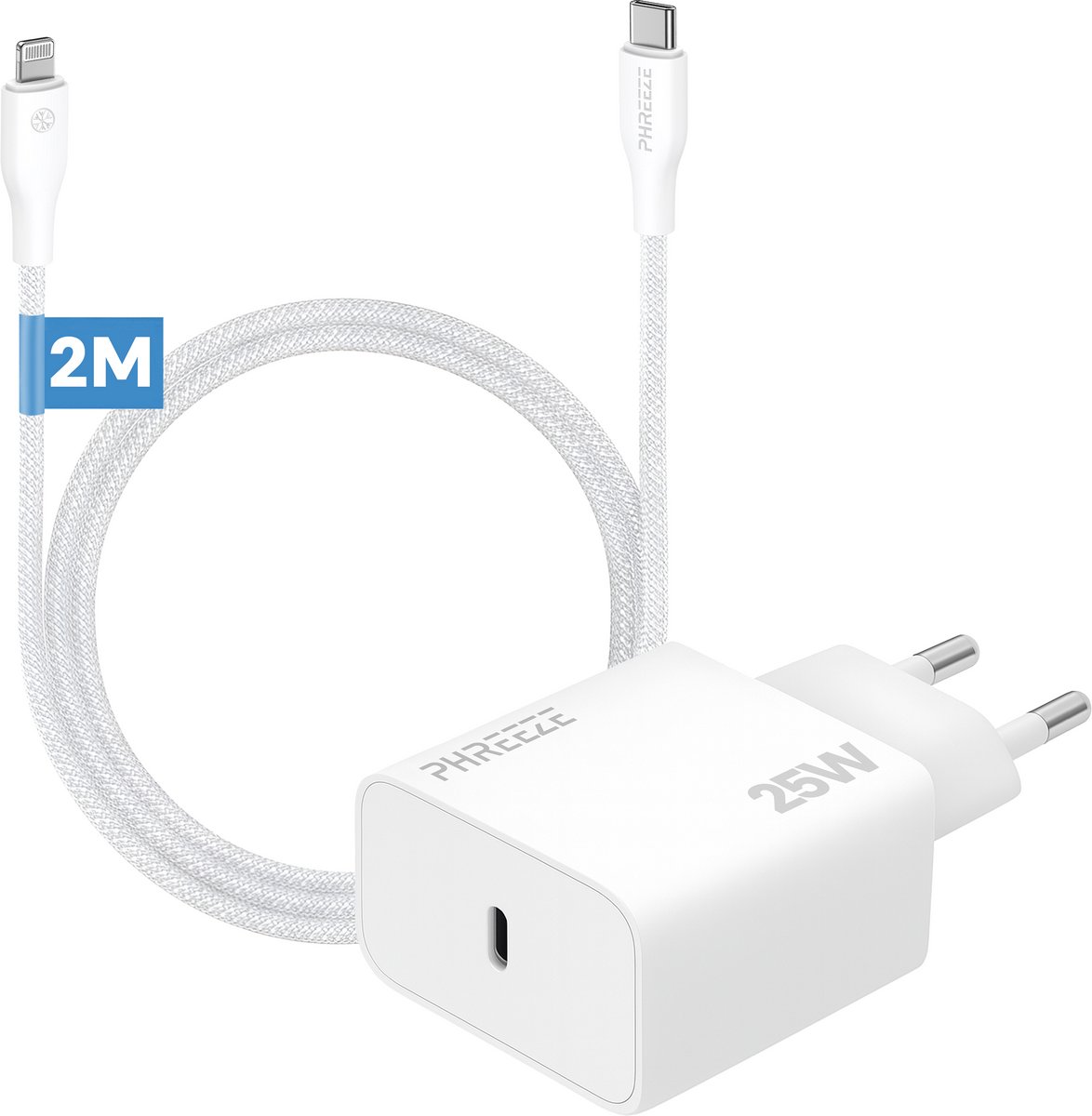 Phreeze usb C snellader 25w met kabel geschikt voor iPhone en iPad Lightning - 2 meter