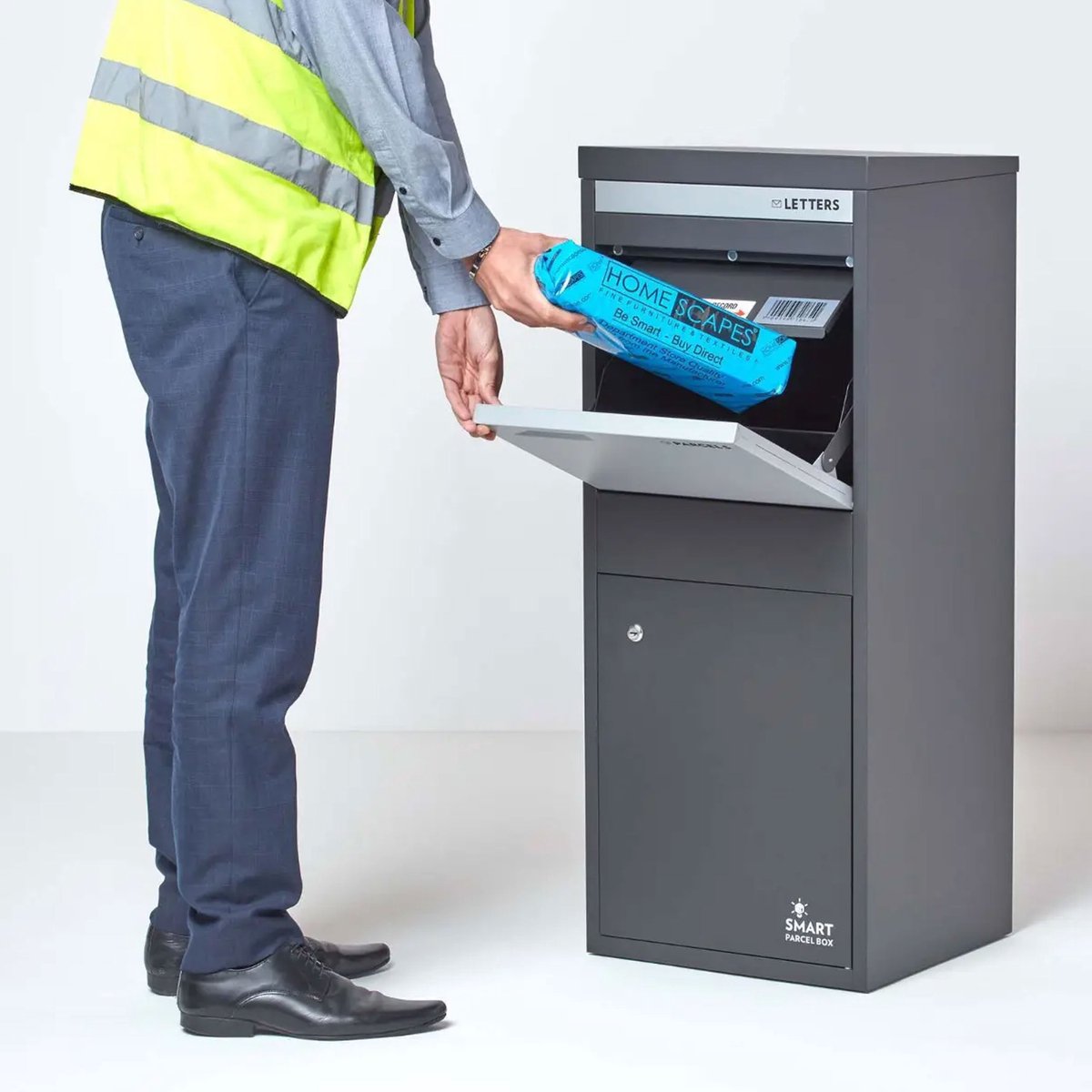 Smart Parcel Box™ Pakketbrievenbus – Grote Pakketbox / Pakketkluis – Gegalvaniseerd Staal – Voor- & Achtertoegang - Grijs