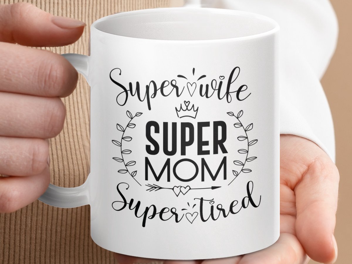 Mok Super Wife Super Mom mok, Grappige Moederdag mok, Beste cadeau mok voor moeder, Super Tired mok