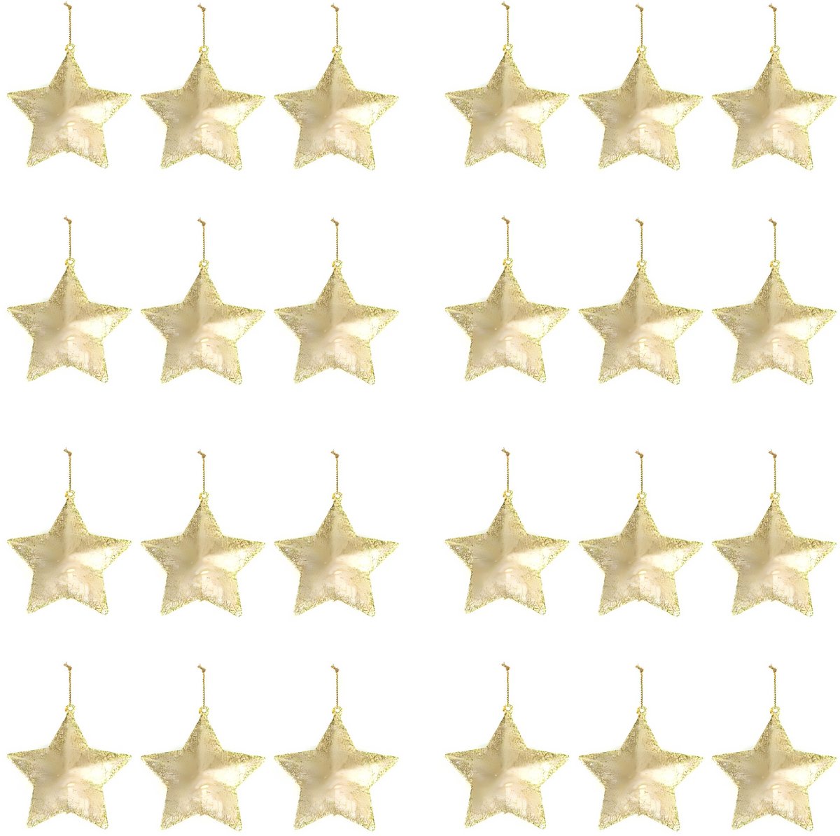 Set van 24 onbreekbare gouden kerststerhangers van 5 cm voor decoratie van kerstbomen, ramen, tafels en meer