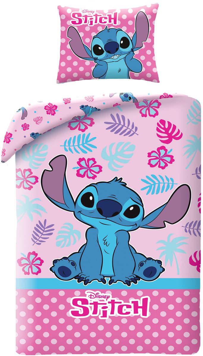Stitch Roze Dekbedovertrek 140 x 200 cm - 70 x 90 cm - katoen