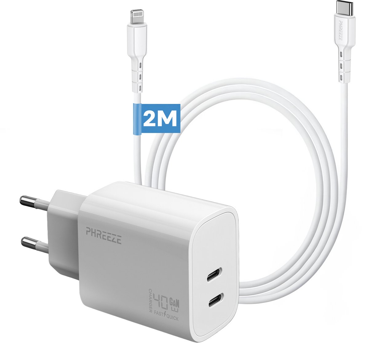 Phreeze usb C oplader met kabel - Geschikt voor iPhone en iPad - Snellader - 2 meter