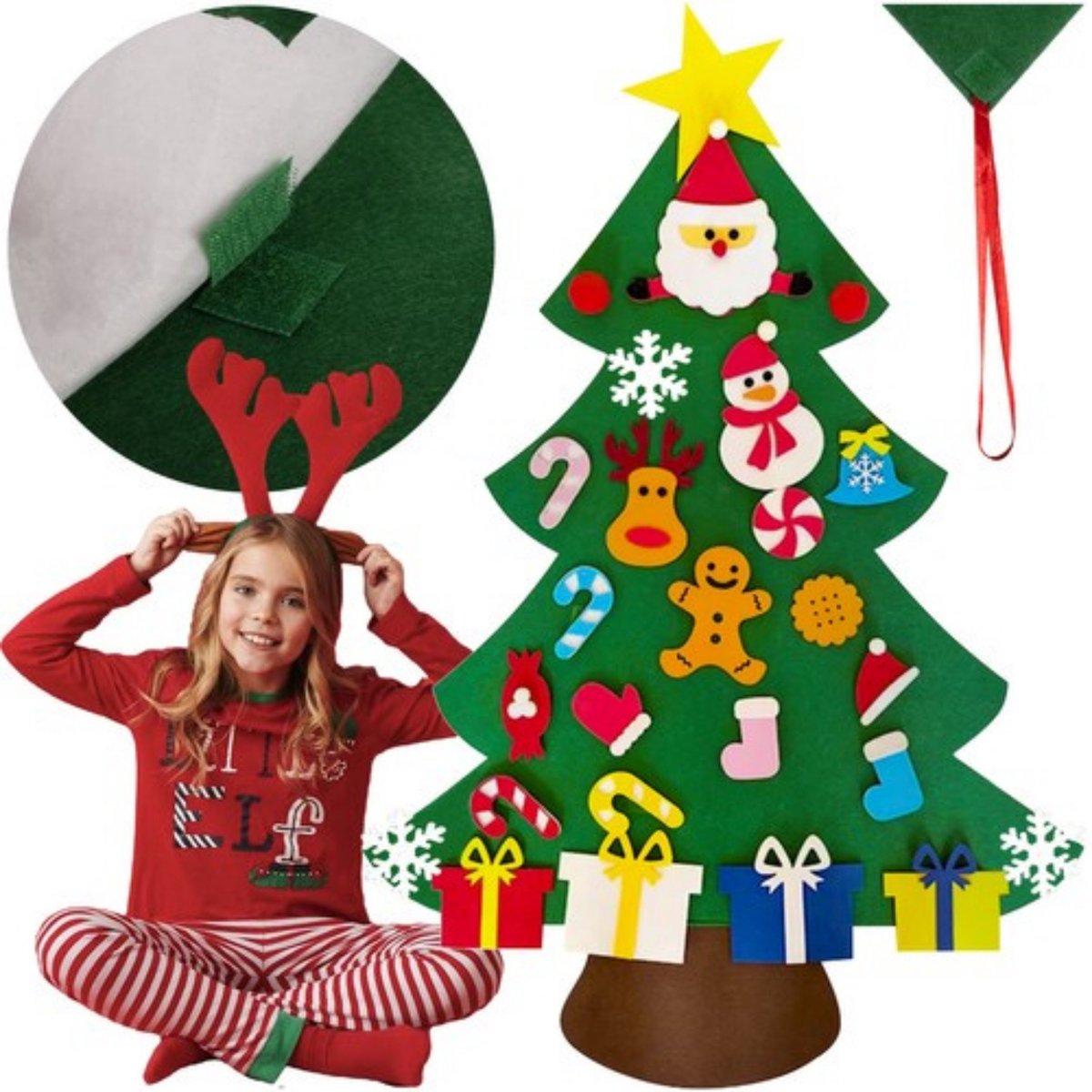 Ruhhy DIY Vilt Kerstboom - Inclusief 26 Versieringen - Herbruikbare Kerstdecoratie