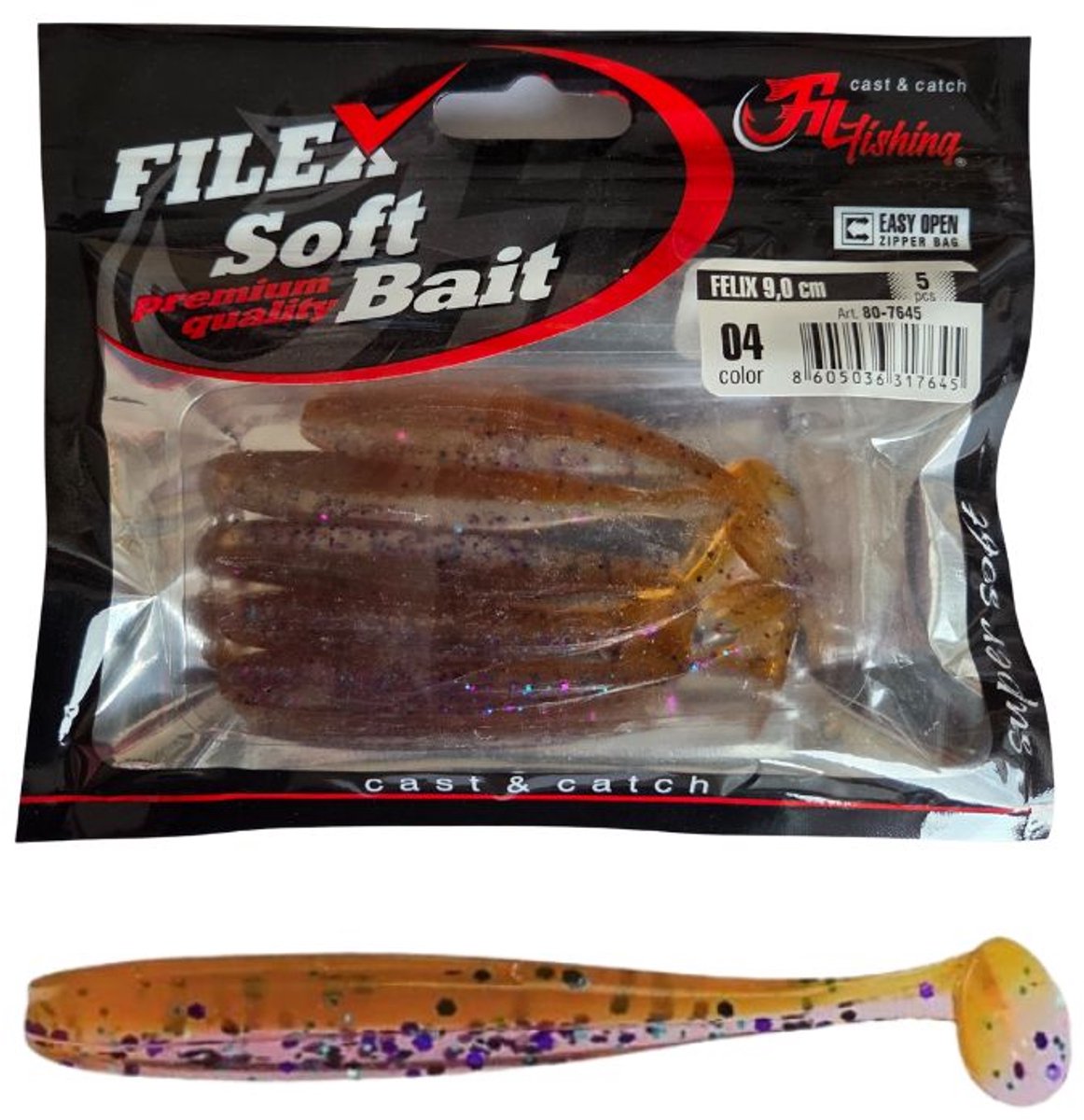 Softbait 'FELIX' 04 - 5 stuks - 9.0cm - Shad/Soft Bait - Kunstaas Shads voor Roofvissen