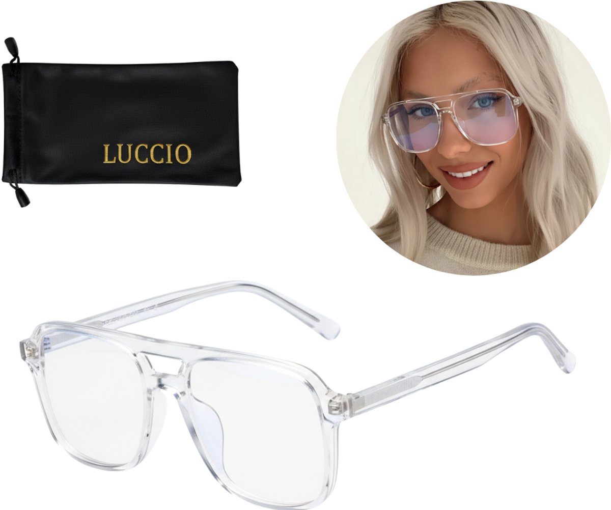LUCCIO Blauw Licht Bril - Blue Light Glasses - Blauw Licht Bril Zonder Sterkte - Beschermend - Blue Light Blocking Glasses - Vierkant montuur - Transparant