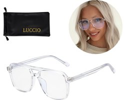 LUCCIO Blauw Licht Bril - Blue Light Glasses - Blauw Licht Bril Zonder Sterkte - Beschermend - Blue Light Blocking Glasses - Vierkant montuur - Transparant