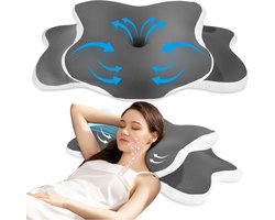 Ergonomisch Kussen voor Zijslapers - Memory Foam Pillow met Koelende Hoes & Luchtkanalen - Anti-Snurk & Nekondersteuning - Ademend Kussen voor Alle Slaapposities - 65x40cm - Grijs
