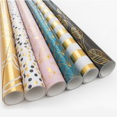 Luxe inpakpapier Premium Metalic Chique - 6 rollen - Party Design - Duurzaam - PEFC gecertificeerd - Cadeaupapier - 200x70cm - Verjaardag - Sinterklaas - Kerst - Kadopapier