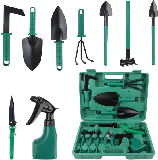 Gardening Tool Set 12-delig - Professionele Tuingereedschap Set met Opbergkist - Onkruidsteker, Snoeischaar, Gieter en Handgereedschap - Groen Tuinieren Set voor Volwassenen en Kinderen - Ideaal Cadeau voor Tuinliefhebbers