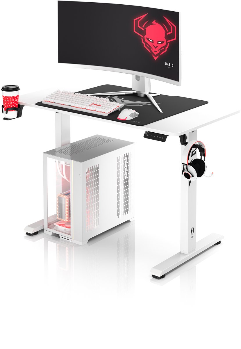 DIABLO CHAIRS - Gaming-bureau X-TENSIO - Elektrische hoogteverstelling 110cm - Wit