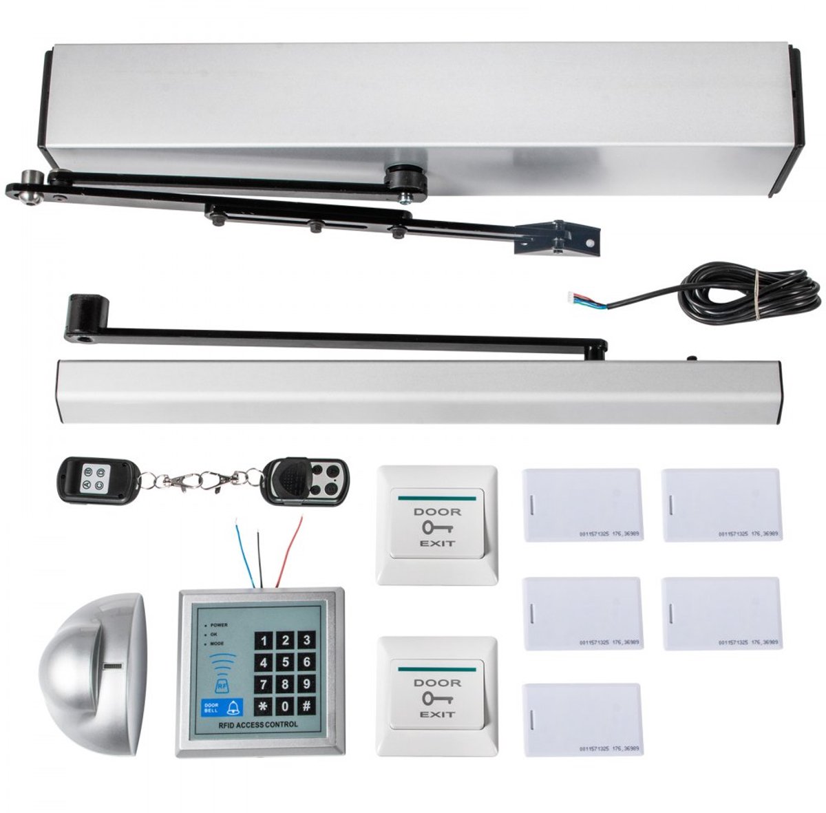 Automatische Deuropener - Deurautomaat - Spanning 220 V, Vermogen 50 W - Afstandsbediening - Openingshoek 120° - Max. Deurgewicht 10 kg - Voor Enkele Deur - Zilver