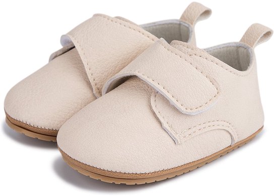 Chaussures bébé élégantes à fermeture Velcro - Beige clair - Pointure 19/20 (6-12 mois) - 12 cm - Semelle en caoutchouc antidérapante - Chaussures confortables pour les premiers pas
