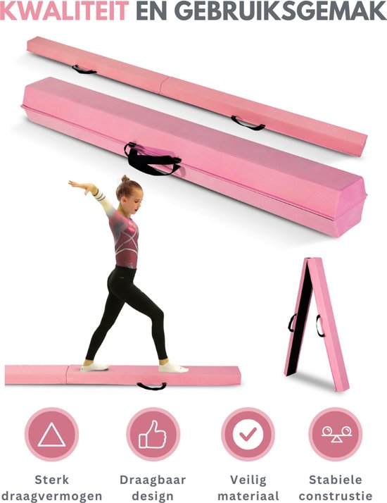 Livista Turnbalk - Voor thuis - Evenwichtsbalk - Balanstrainer - Balans speelgoed - Roze - 240 cm - Incl. draagtas - Thuis Turnen van Merkloos — afbeelding 3