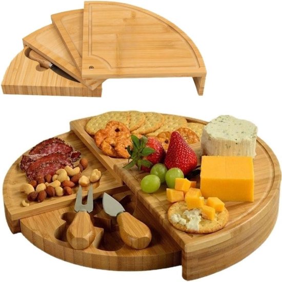 BambooMN Bamboe Ronde Snij- en Serveerplank, Charcuterie Board - 15 Diameter x 0.75 Dikte - 1 Stuk