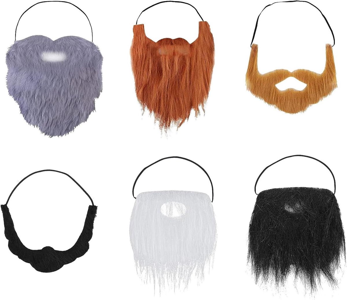 EGoods - Set van 6 grappige valse baarden en snorren voor Halloween en kerstfeest volwassenen