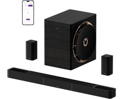 ULTIMEA 7.1.4 Professioneel draadloos surround sound-systeem, Dolby Atmos, 980W soundbar met 10″ draadloze subwoofer, Skywave X70
