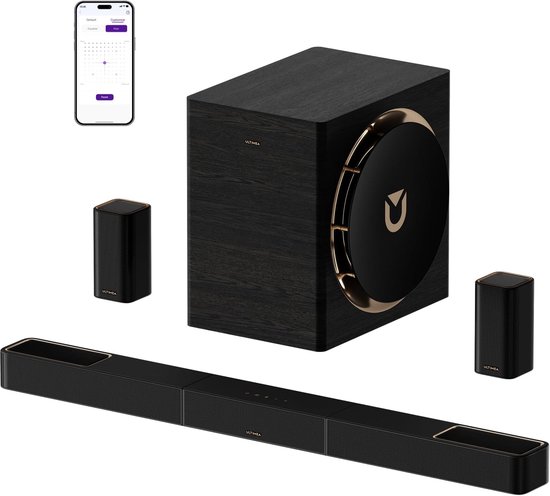 ULTIMEA 7.1.4 Professioneel draadloos surround sound-systeem, Dolby Atmos, 980W soundbar met 10" draadloze subwoofer, Skywave X70