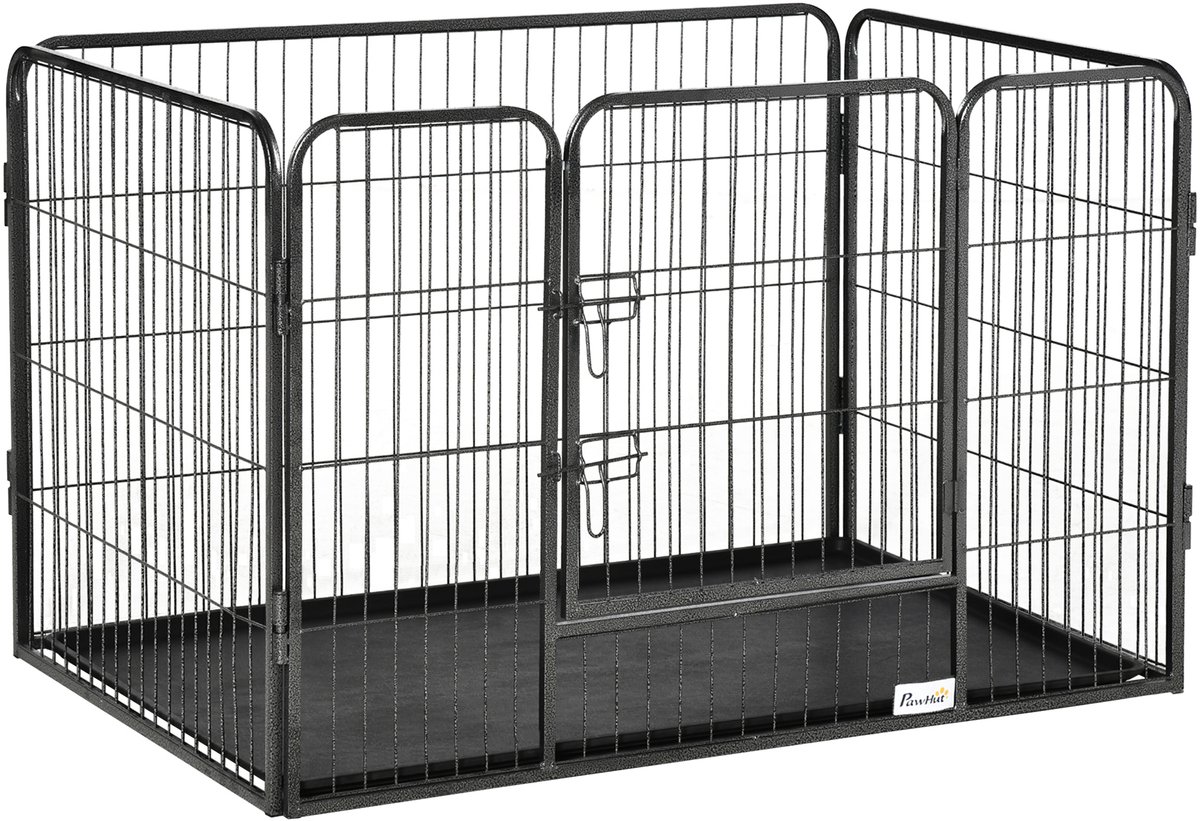 PawHut Huisdierenspeelpen - Staal - 109x74x71cm - Zwart