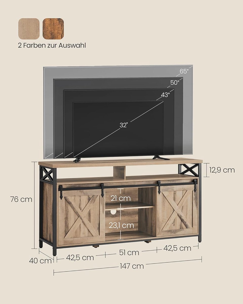 Tv-meubel industrieel HomeByNicole Cambridge – Lowboard voor tv’s tot 65 inch – Rustiek ei
