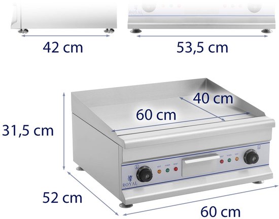 Elektrische bakplaat - 60 cm - glad - 2 x 3200 W - Royal Catering — afbeelding 2