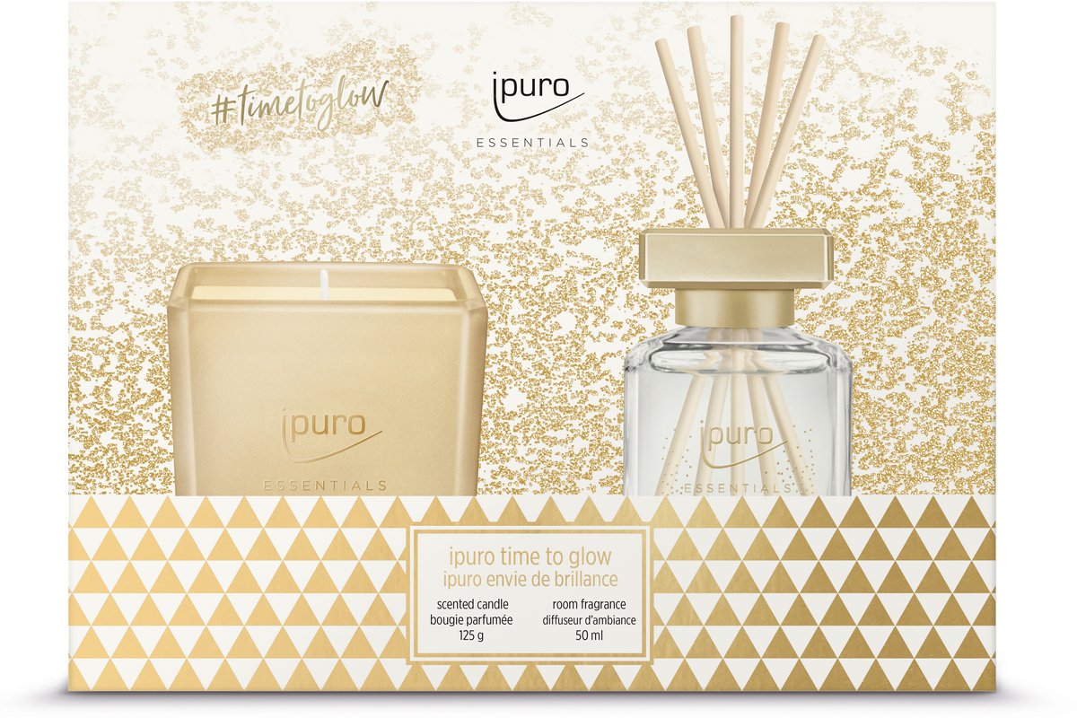Ipuro Essentials diffuser 50ml + kaars 125g Time to glow GIFTSET