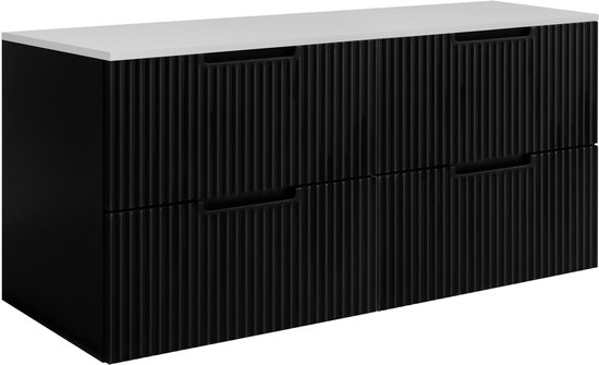 RODAN - Badkamerkast VENA 140cm met Aanrechtblad kleur: Mattzwart , met een plank