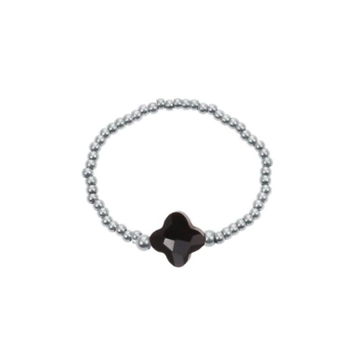 By jam - Ring klaver zilver zwart - kadotip - stainless steel