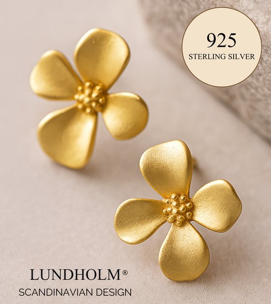 Boucles d'oreilles' Clips d'oreilles Bloem Lundholm en Argent sterling 925 plaqué or , Design Fleurs minimaliste - Idéales comme cadeau pour une femme ou une amie - Design scandinave