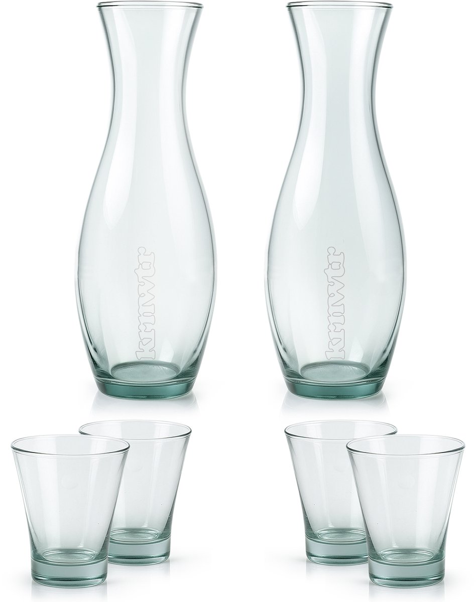 Good to Give Karaf – 2 Waterkarafs met 4 glazen – Handgemaakt van Gerecycled Glas – Ontwerp Carla Peters – Duurzaam Cadeau - KRNWTR