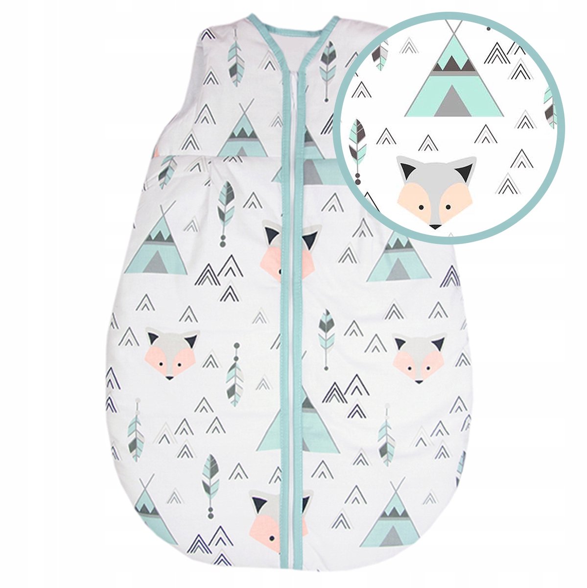 Babyslaapzak 68-74cm, 100% Katoen, 2,5 TOG, Fox Mint