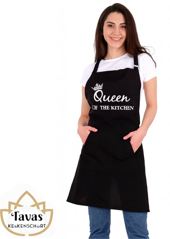 Royal Keukenschort Zwart | 60x80 cm | Queen of the Kitchen | Kookschort met zakken | Verstelbaar Keukenschort dames | Keukenschort voor vrouwen | Cadeutje- kado | Kook- BBQ