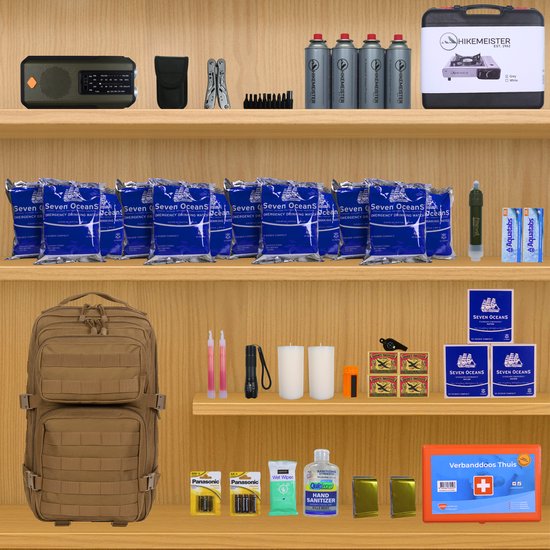 NoodPrepz - Elite noodpakket voor thuis - inclusief noodrantsoen voor 72 uur - survivalpakket met hoogwaardige EHBO-kit – overlevingspakket voor oorlog, stroomuitval en evacuatie – compleet pakket samengesteld volgens advies van de overheid