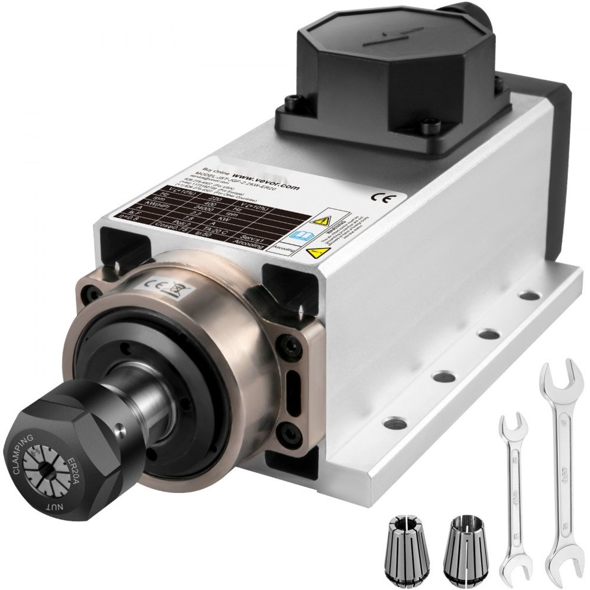 CNC Spindel - Luchtgekoelde Spindelmotor - 2,2 kW - 24.000 tpm - ER20 Spantanghouder - 3 Spantangen - Geschikt voor VFD/Frequentieregelaar en Graveermachines