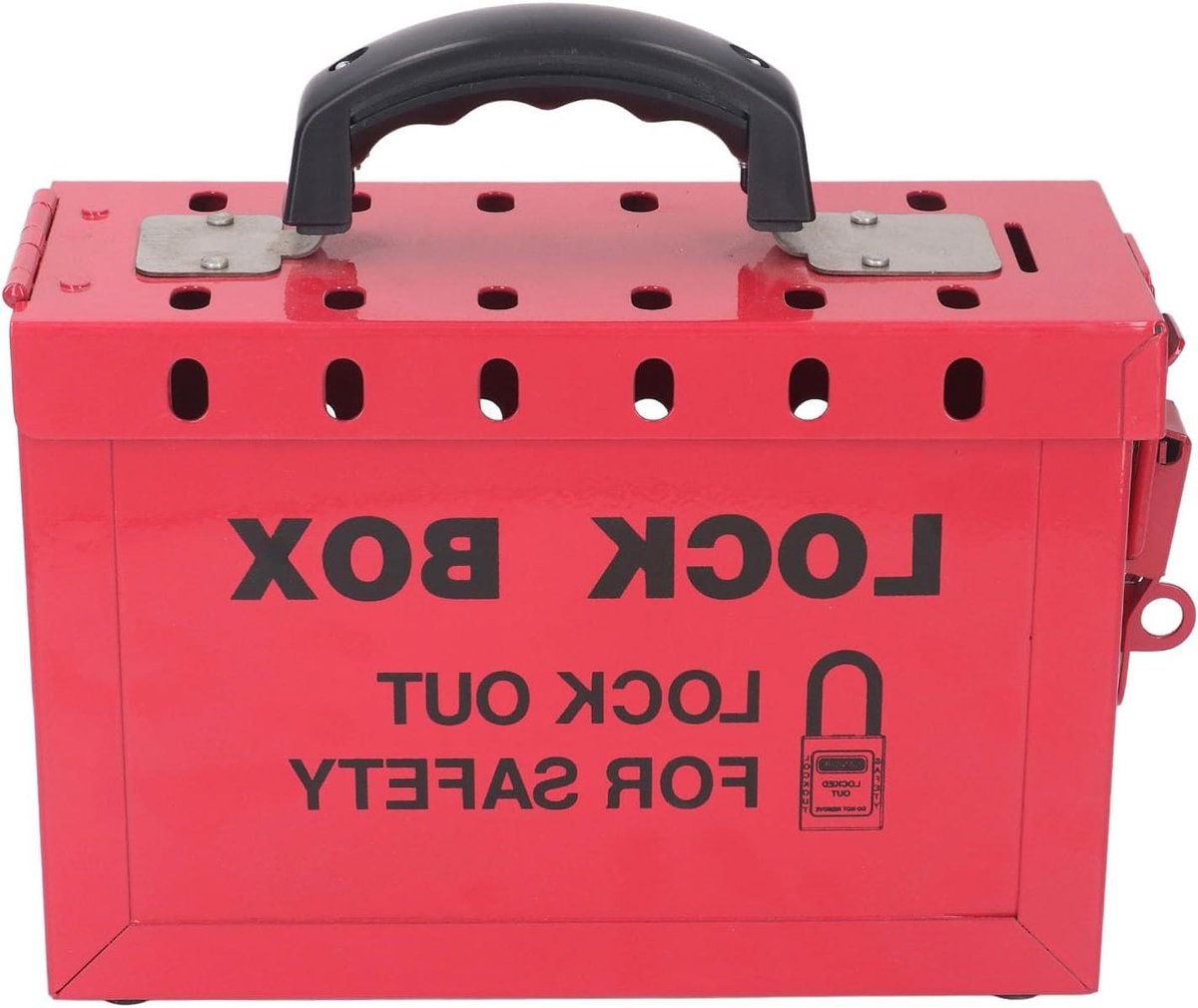 EGoods - Hangslotkast voor Lockout-Tagout Procedures, Roestvrijstaal met Ergonomisch Handvat, Voor 13 Hangsloten, Scharnierend Deksel en Zichtbaar Sleutelgat.