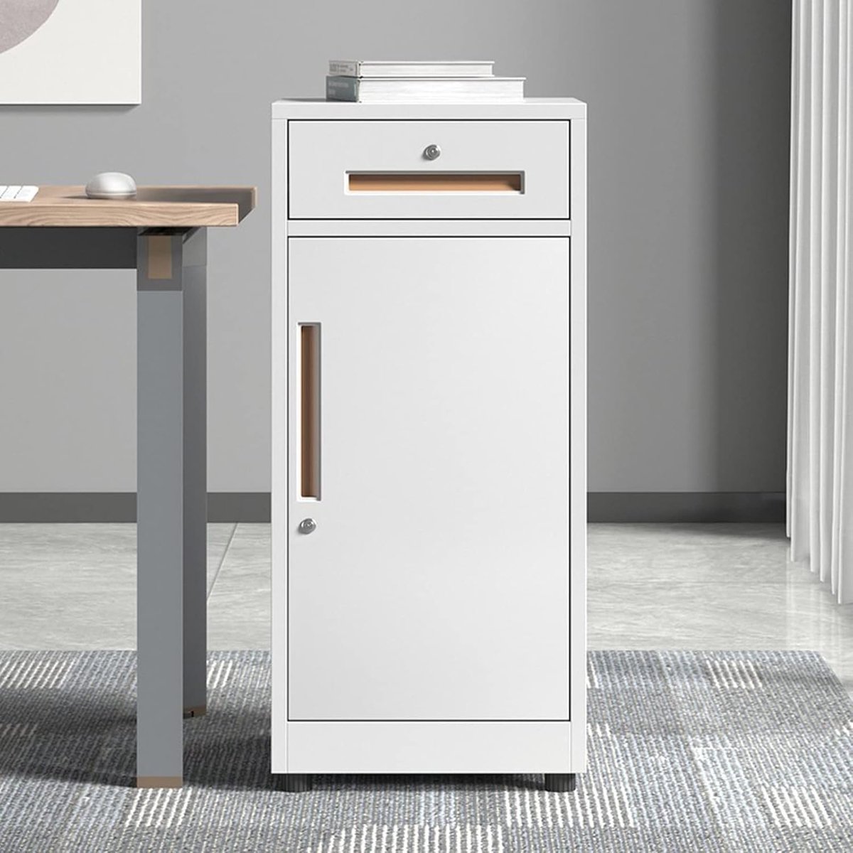 Compacte Afsluitbare Archiefkast met 1 Lade en 1 Deur – Veilige Opbergoplossing voor Thuis en Kantoor, Stalen Dossierkast voor Documenten, Letter/A4/Legal Folders, Efficiënte Bureau-opslag