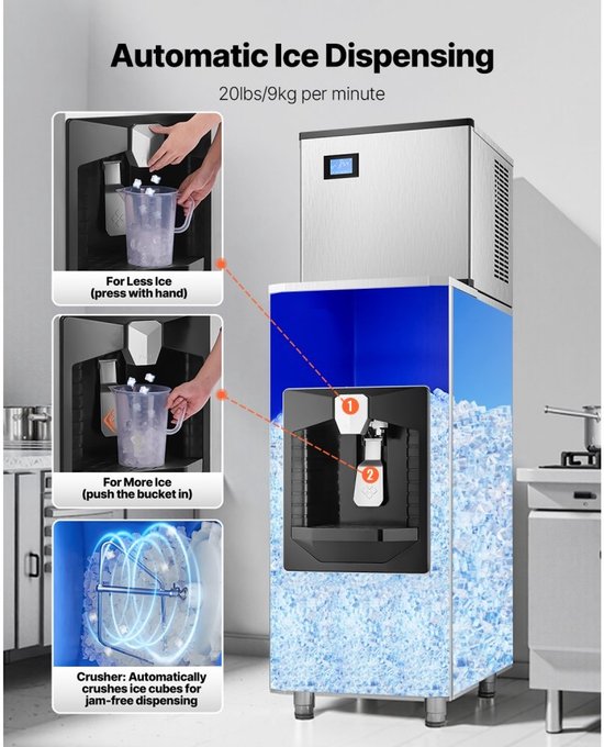 IJsblokjesmachine - Commerciële IJsmachine - 136 kg/dag Capaciteit - 80 kg Opslagbak - Automatische IJsdispenser 9 kg/min - Zelfreinigend - Touchscreen van Merkloos — afbeelding 4