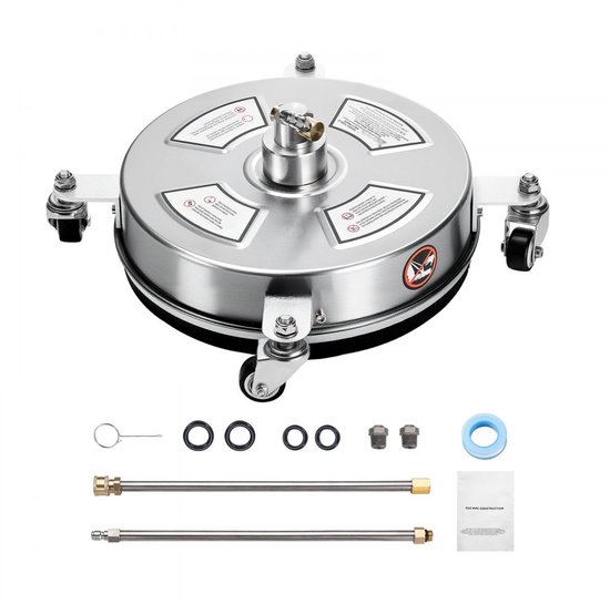 Oppervlaktereiniger voor Hogedrukreiniger - Terrasreiniger 32,5 cm - RVS - 4 Wielen - Max. 4000 PSI (275 bar) - 6,35 mm Snelkoppeling - 2 Sproeiers en 2 Verlengstangen — afbeelding 2