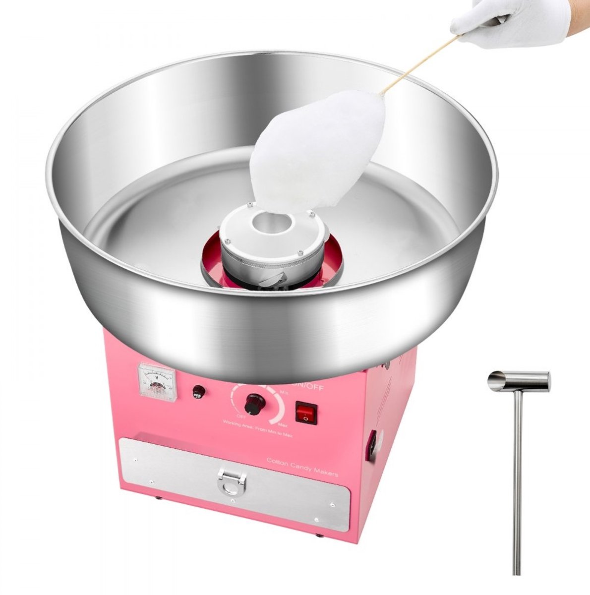 Suikerspinmachine / Suikerspin Maker - Elektrisch Commercieel Model - 1000W Vermogen - 52 cm RVS Kom - Inclusief Suikerlepel - Met Opberglade - Roze