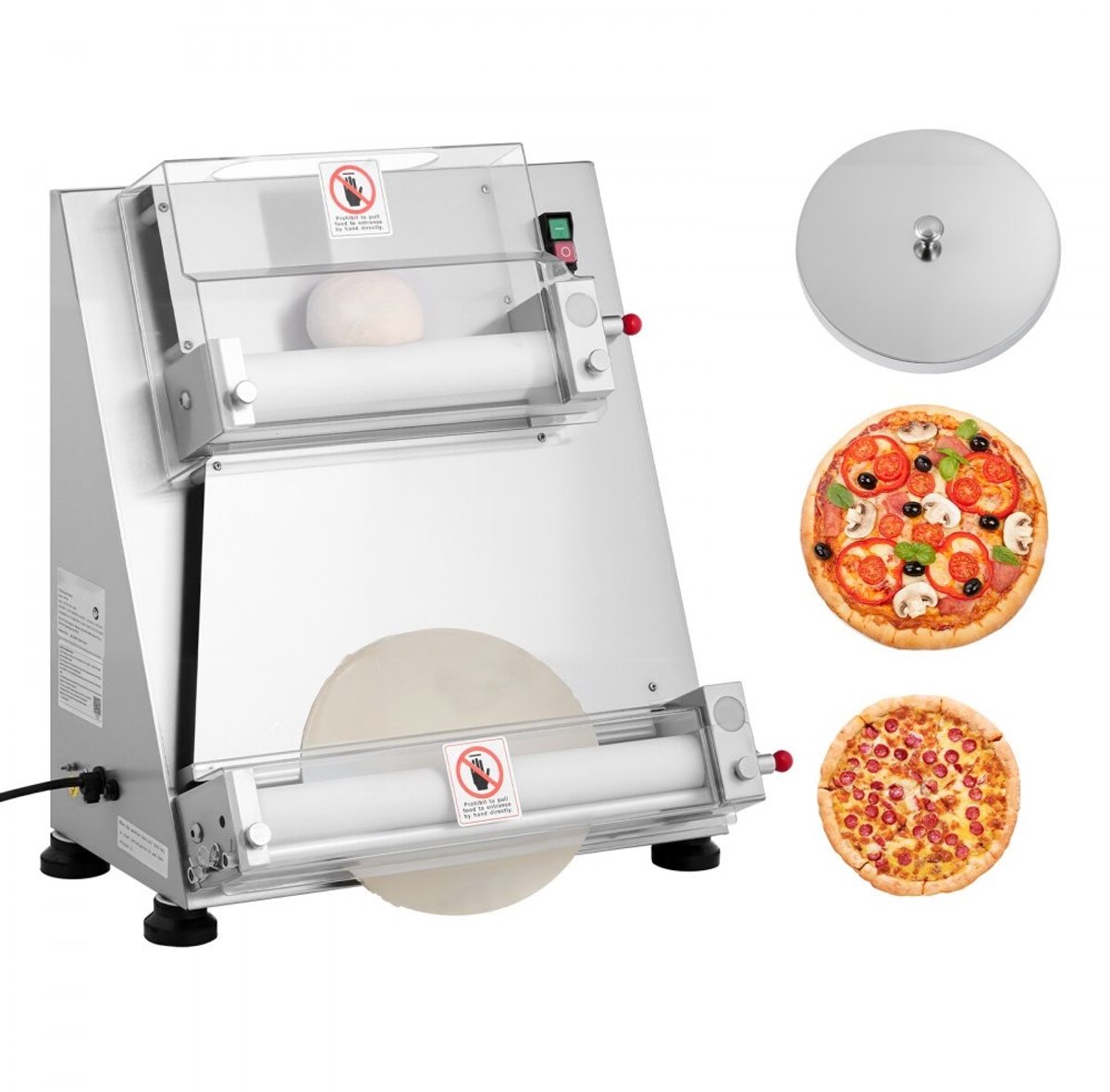 Elektrische pizzadeegpers - Commerciële Deegpers/Chapati-pers - Ø 35,6 cm Persplaat - Vermogen 390 W - Verstelbare Dikte - RVS - Capaciteit 260 stuks/u