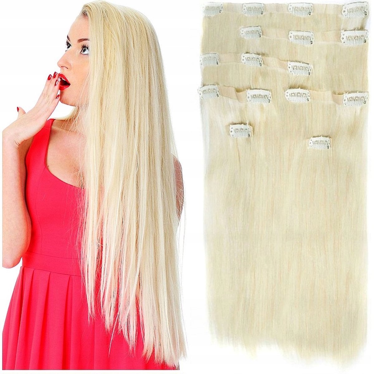 Clip-in Haarverlenging 40cm 115g 8 Strengen Zeer Lichtblond 613