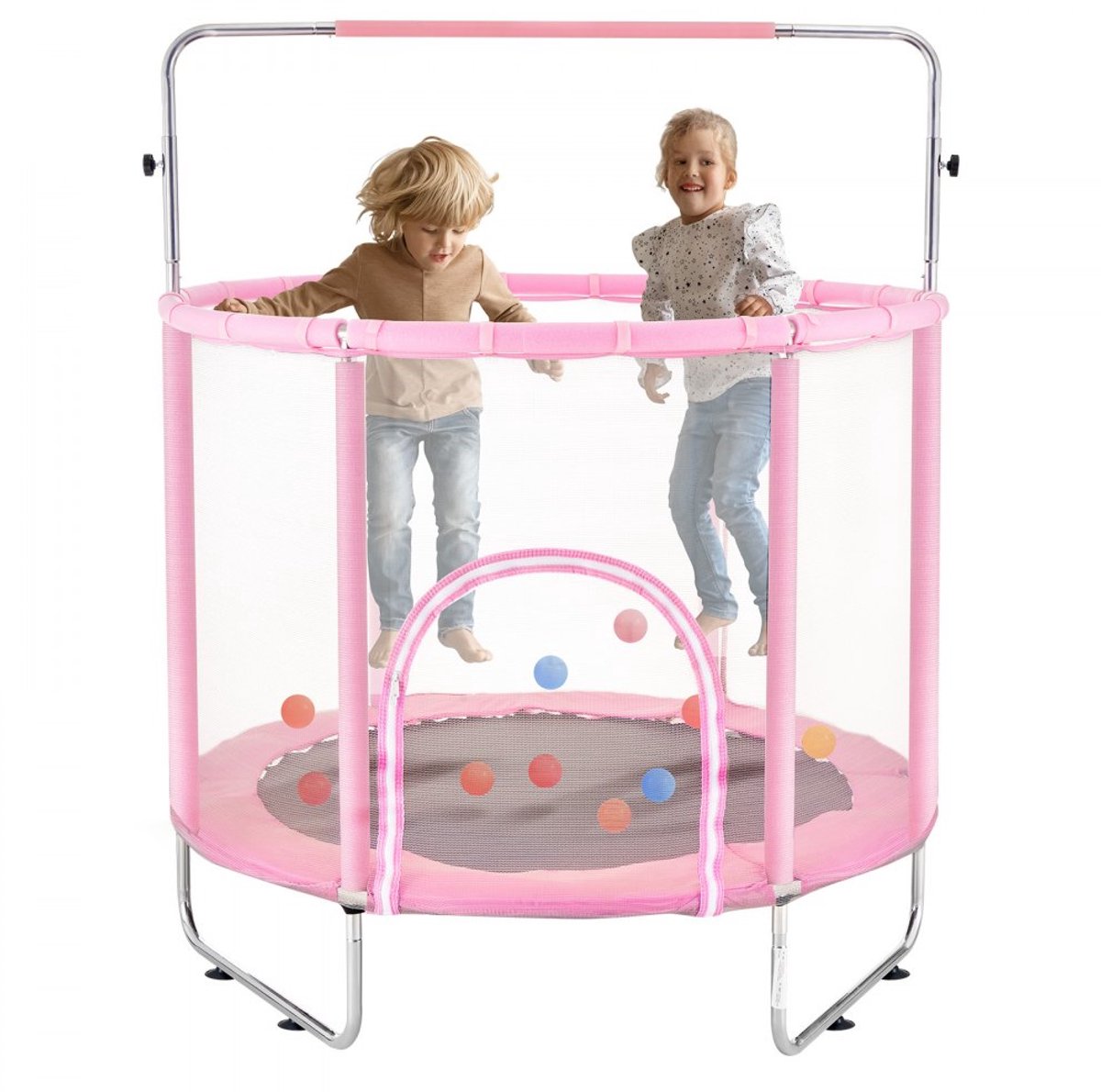 Kindertrampoline - Peutertrampoline 147 cm - Met Veiligheidsnet - Met Basketbalring - Verstelbaar - Voor Kinderen Vanaf 3 Jaar - Roze