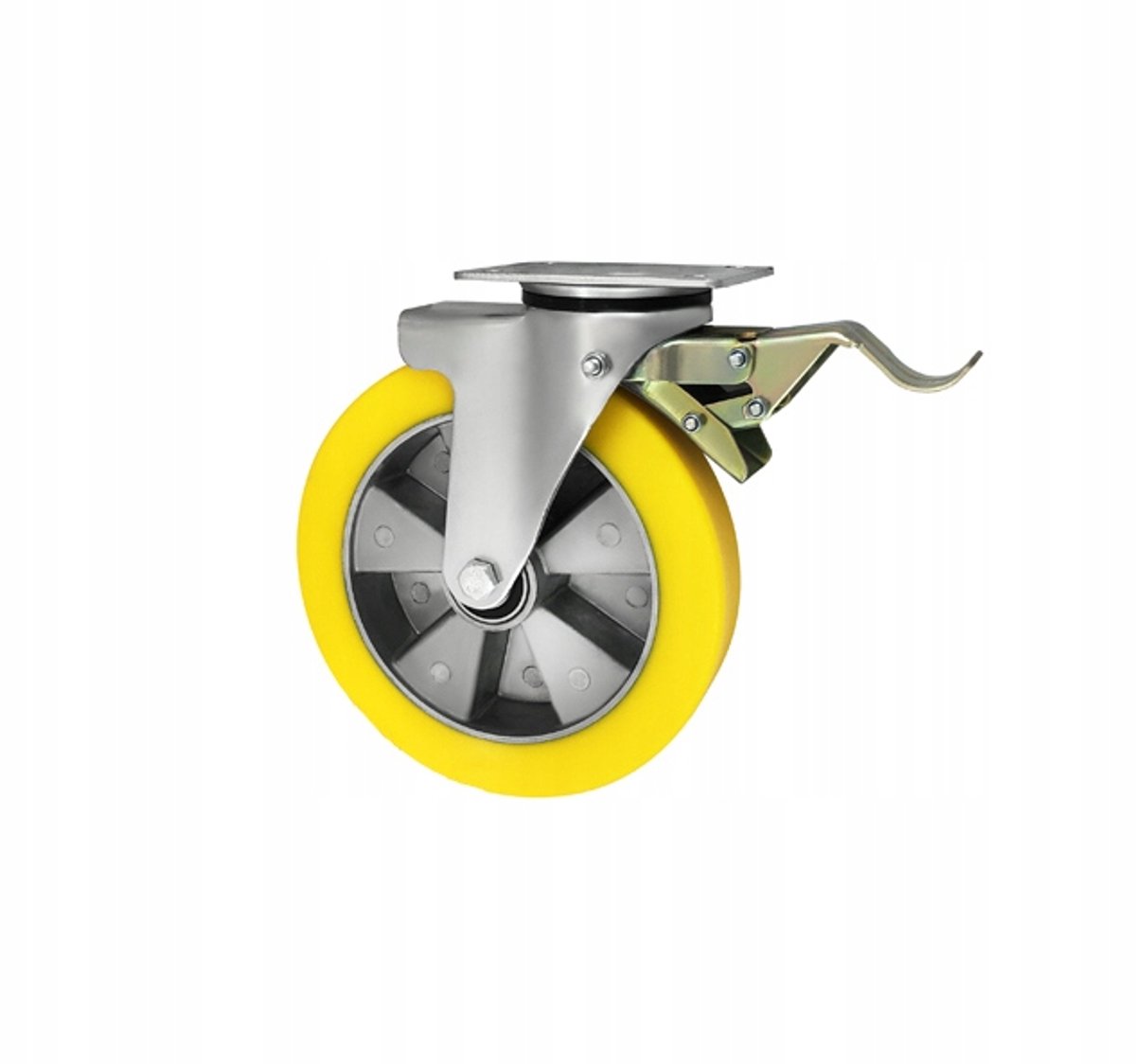 Zwenkwiel Aluminium-Polyurethaan met Rem 200mm - 300kg