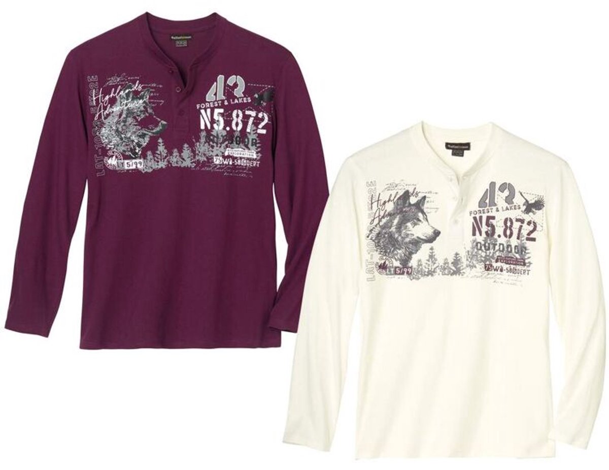ATLAS FOR MEN - Set van 2 T-shirts met knopenhals - Heren - Verkrijgbaar in grote maten - M